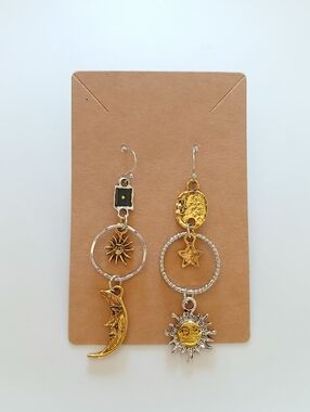 Fashion Jewelry Gold & Silver Celestial Sun, Moon and Star Drop Earrings